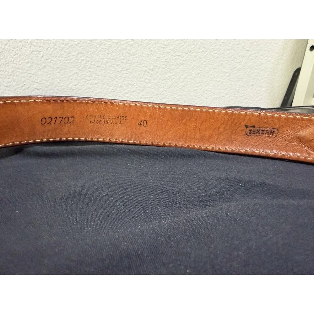Vintage Tex Tan Leather Western Belt Size 40 USA Tooled Brown Brass Cowboy